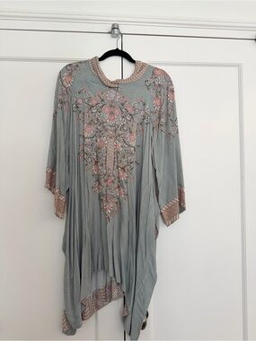 Ritu Kumar gray Asymmetrical Tunic Dress with Pink Floral design